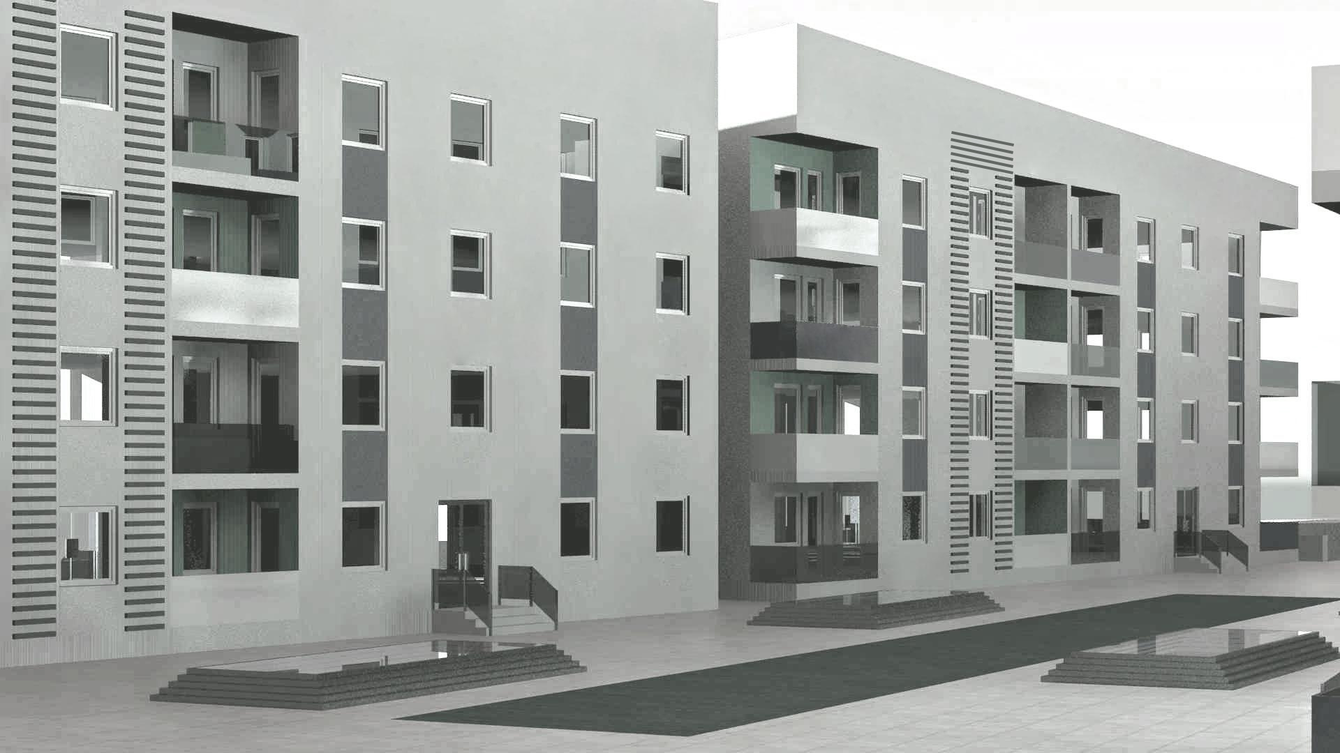 3D mode stambenog kompleksa - fasada unutar kompleksa